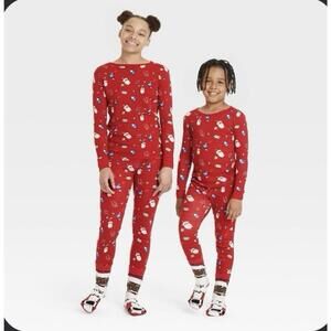 Kids' Santa Print Cotton Ribbed Pajama Set Wondershop™ Red 4 Cl39